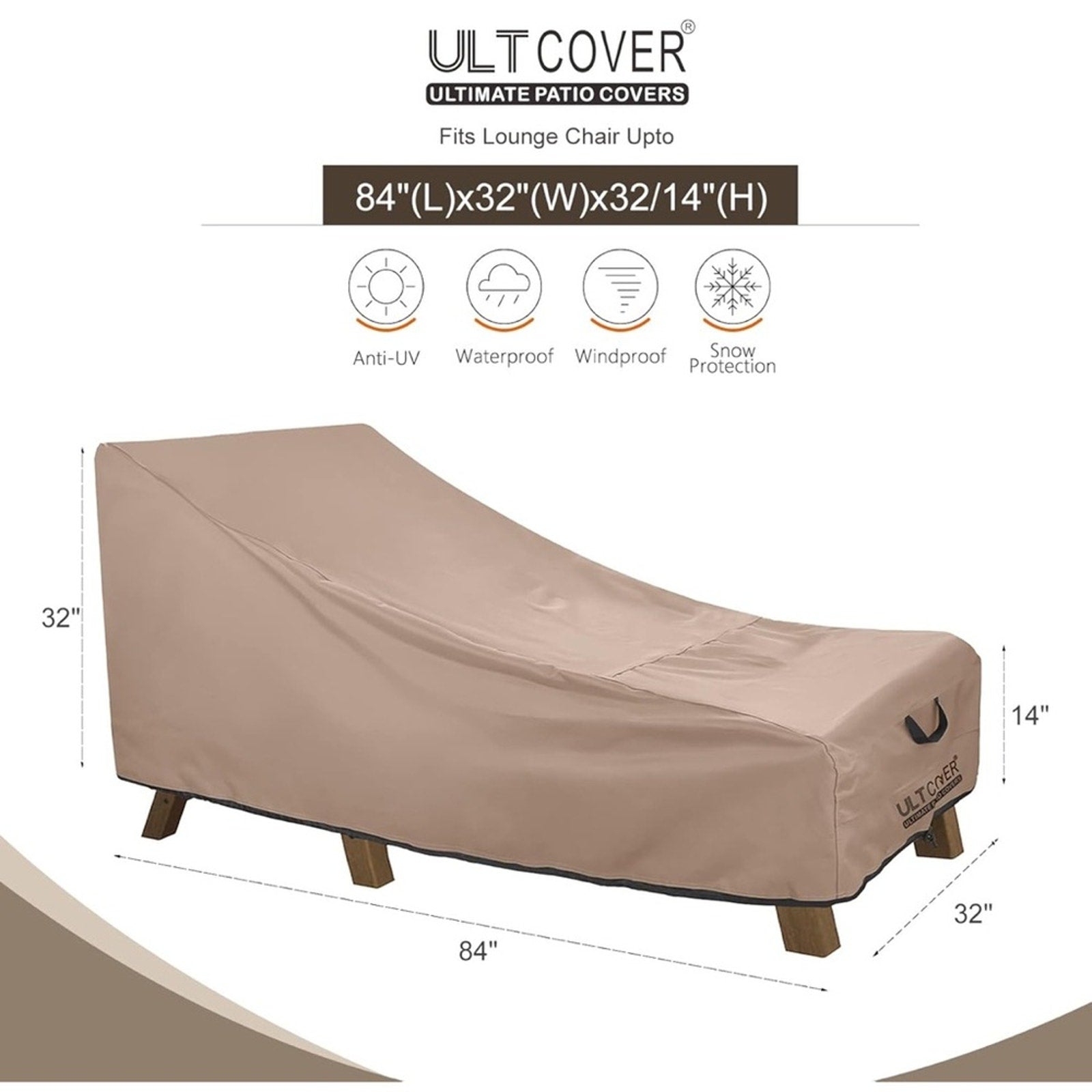 ULTCOVER Waterproof Heavy Duty Outdoor Patio Chaise Lounge Chair Covers 2 PK