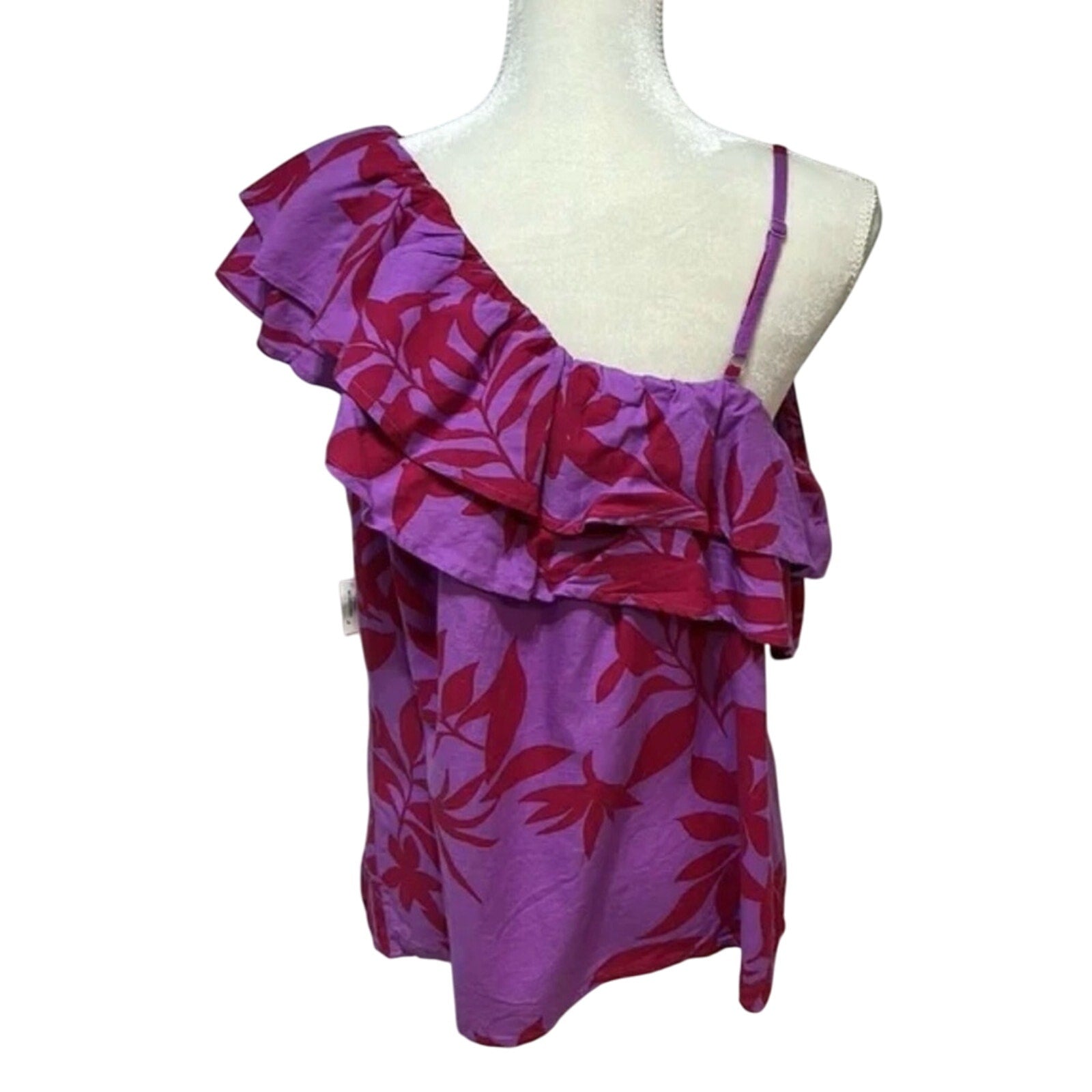 Floral One-Shoulder Top in Purple and Red
