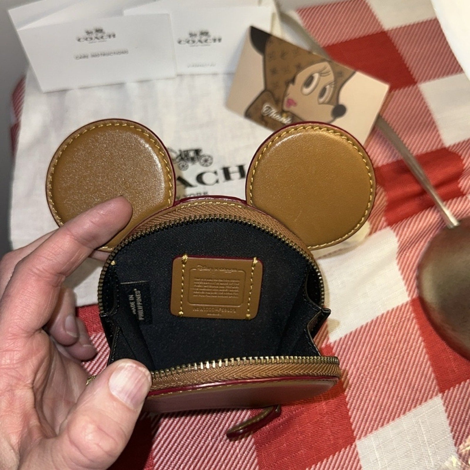 Disney X Coach C8581 Honeycomb Leather Disney Parks Mickey Mouse Ears Coin Case