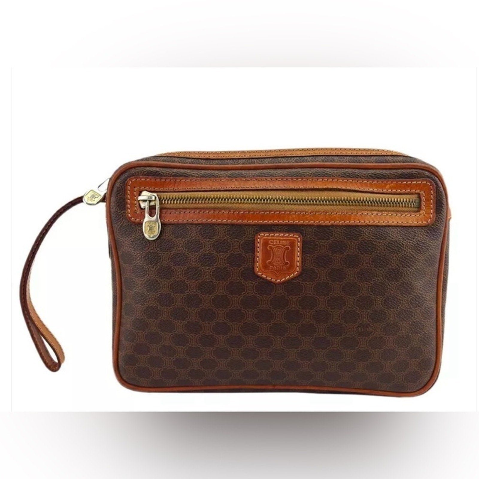 Vintage Dark Brown Leather Celine UNISEX Macadam Clutch bag