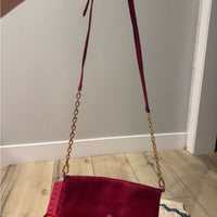 Tory Burch Foldover Crossbody Dark Pink/Red Leather  Bag EUC