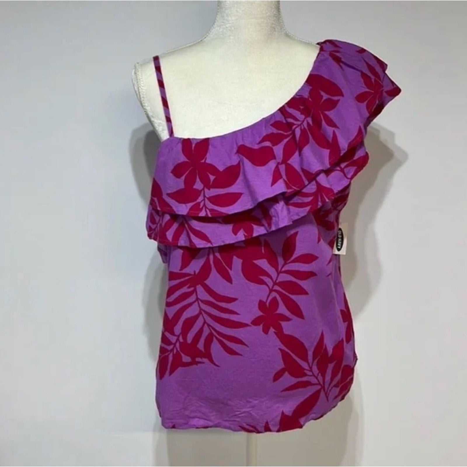 Floral One-Shoulder Top in Purple and Red