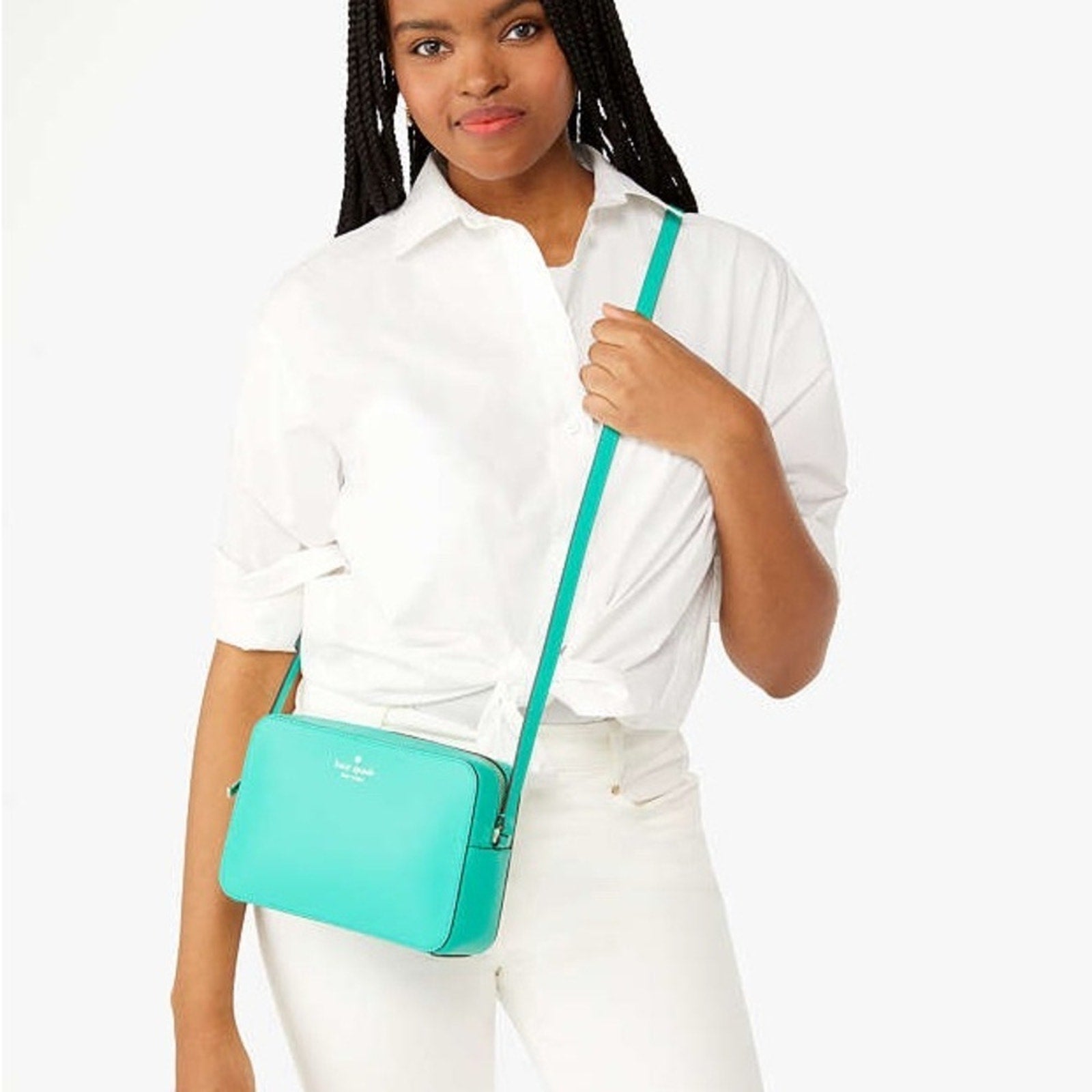 Kate Spade Blue Crossbody Bag with Structured Shape and Gold Accents-Harper NWOT