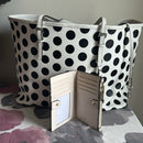 Michael Kors Polka Dot Saffiano Leather Medium Tote w/ MK bifold wallet duo