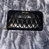 Miu Miu Black Quilted zip around Wallet with bow EUC