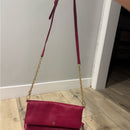 Tory Burch Foldover Crossbody Dark Pink/Red Leather  Bag EUC