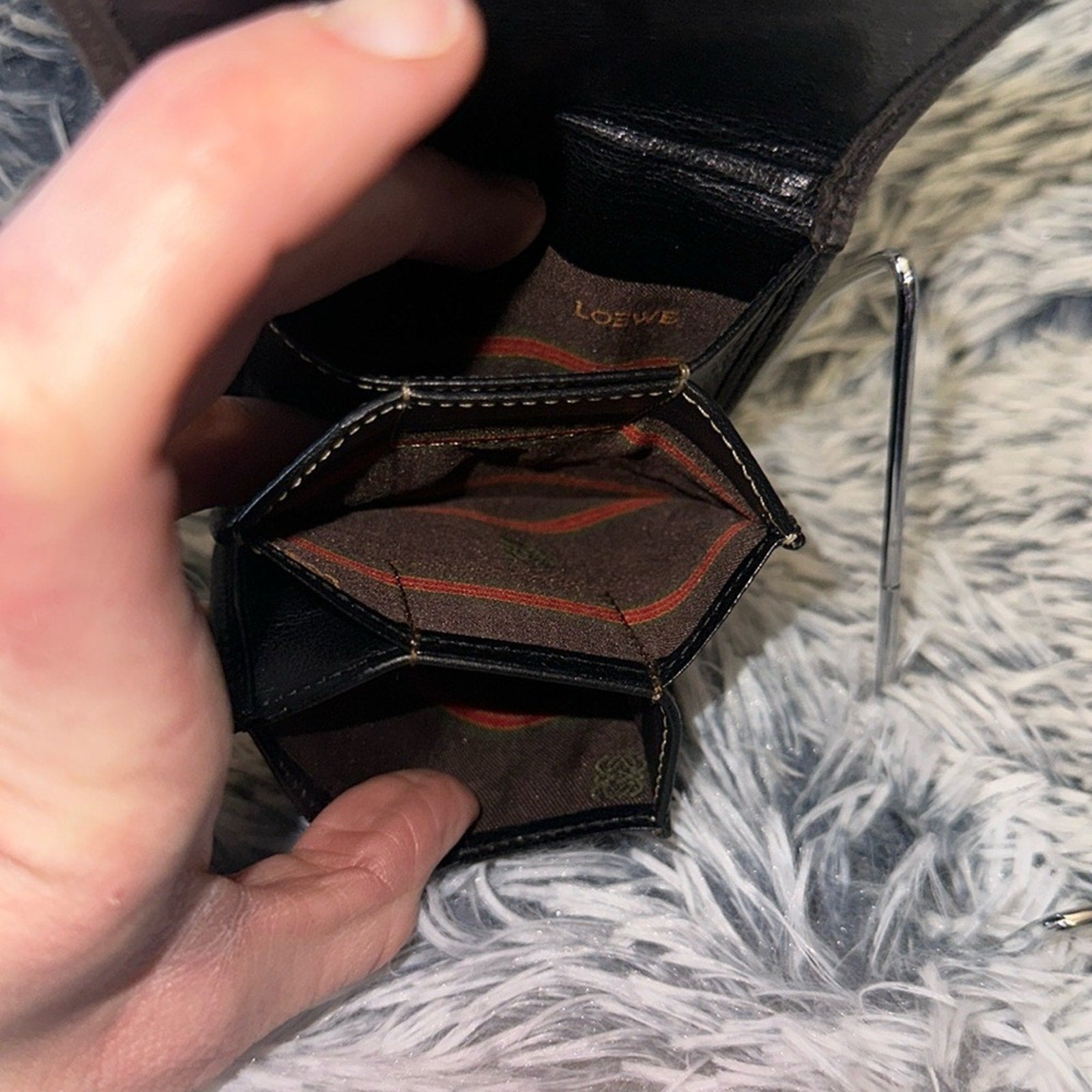 **RARE** Vintage Loewe snake bone coffee black leather wallet / card holder