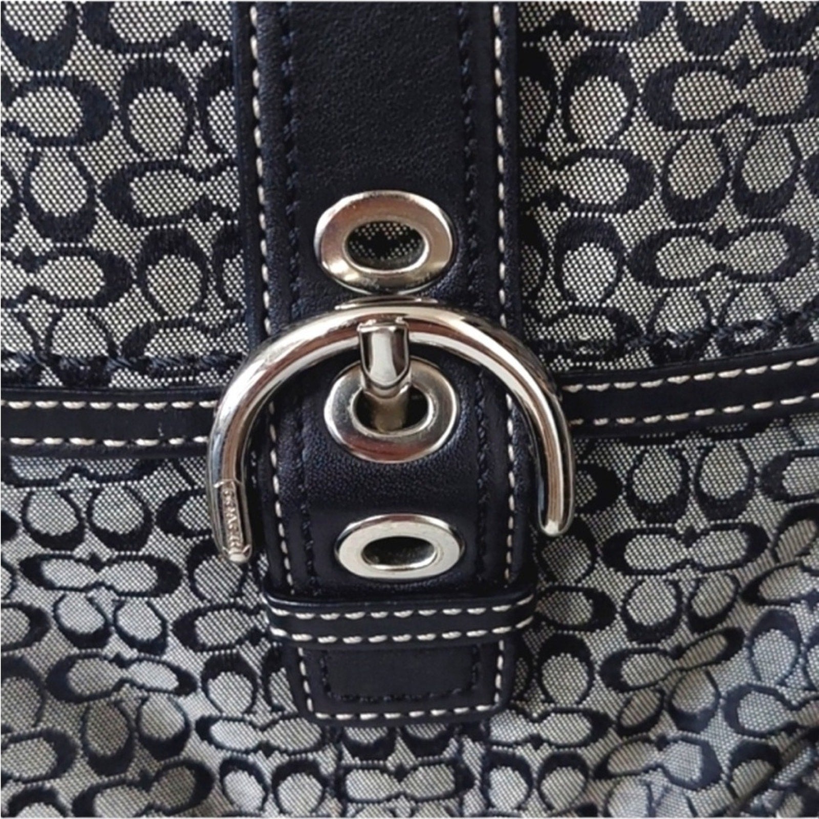 Coach Monogrammed Logo Buckle Small Crossbody Black/White/Silver Hardware