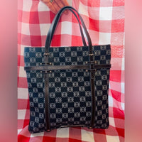 LOEWE Anagram tote bag handbag PVC leather navy light blue dark brown Rare