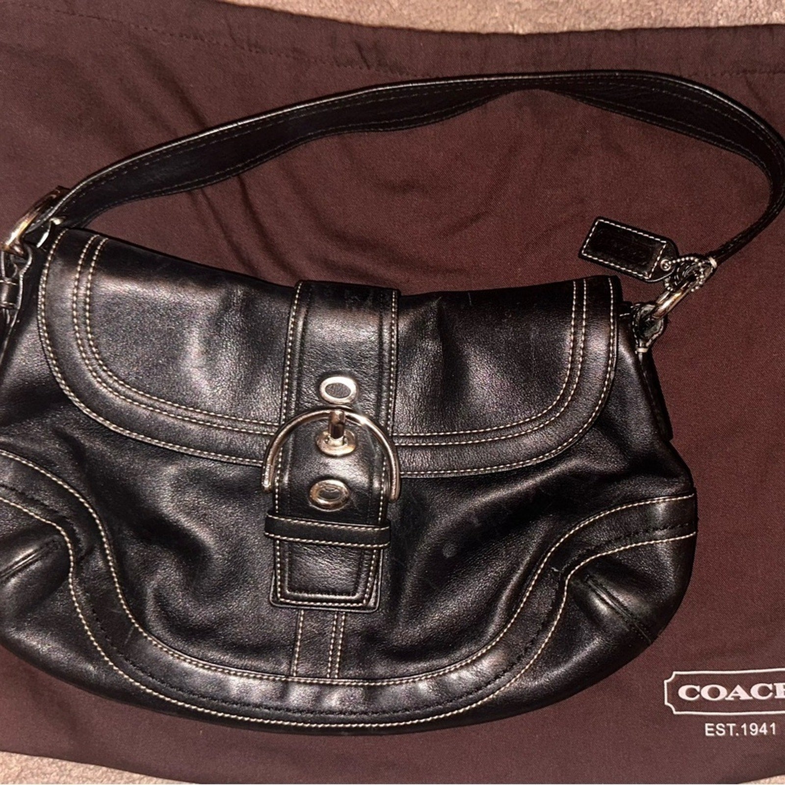 Coach Black Leather Shoulder Bag with Dust Cover