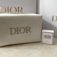 Dior White and Gold Cosmetic Pouch with Miss Dior Perfume