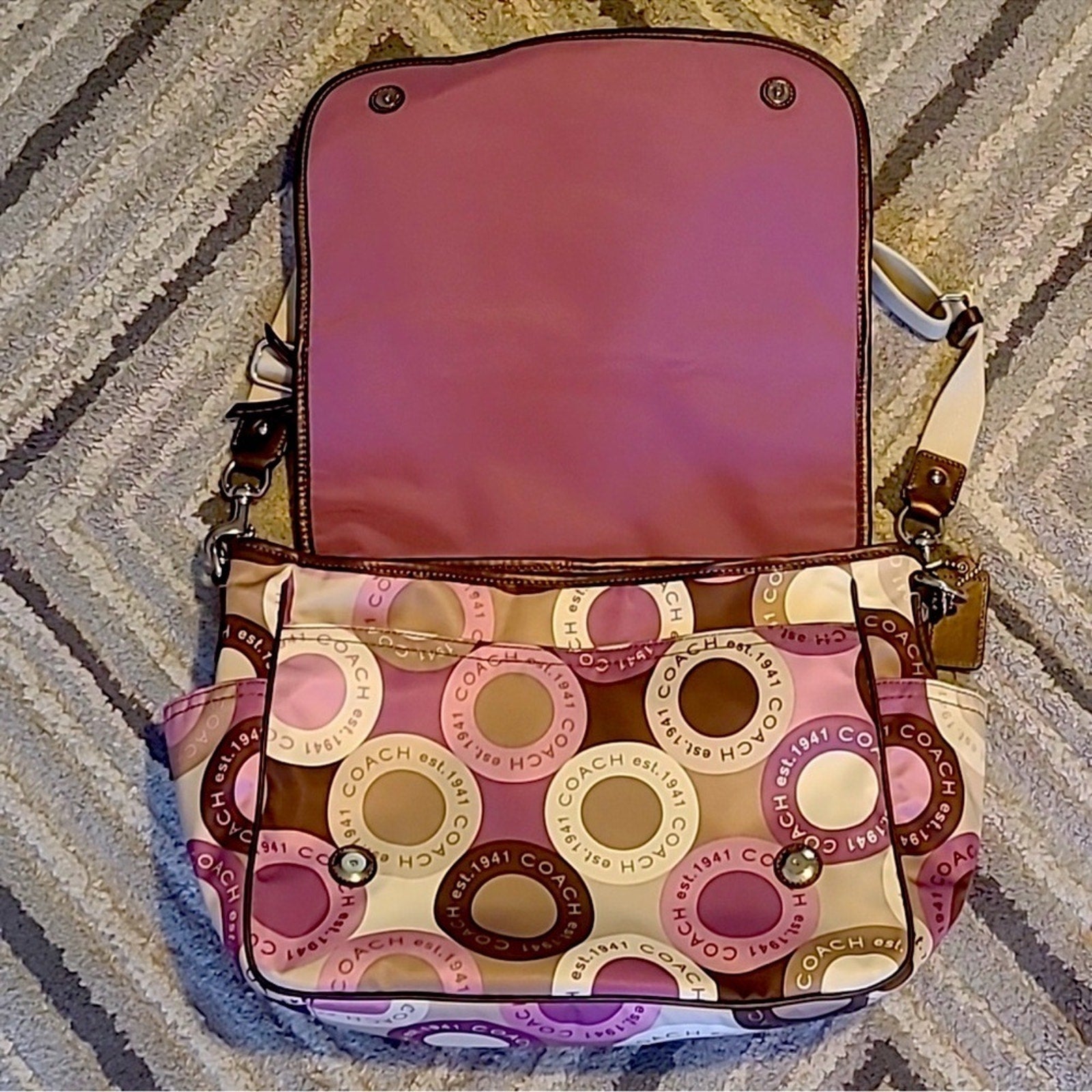 Coach Signature Snaphead F18377 Pink & Purple Multifunction Diaper Bag
