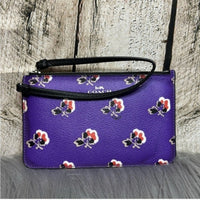 Coach | Bramble Floral Rose Print Purple Leather Zip Wristlet EUC