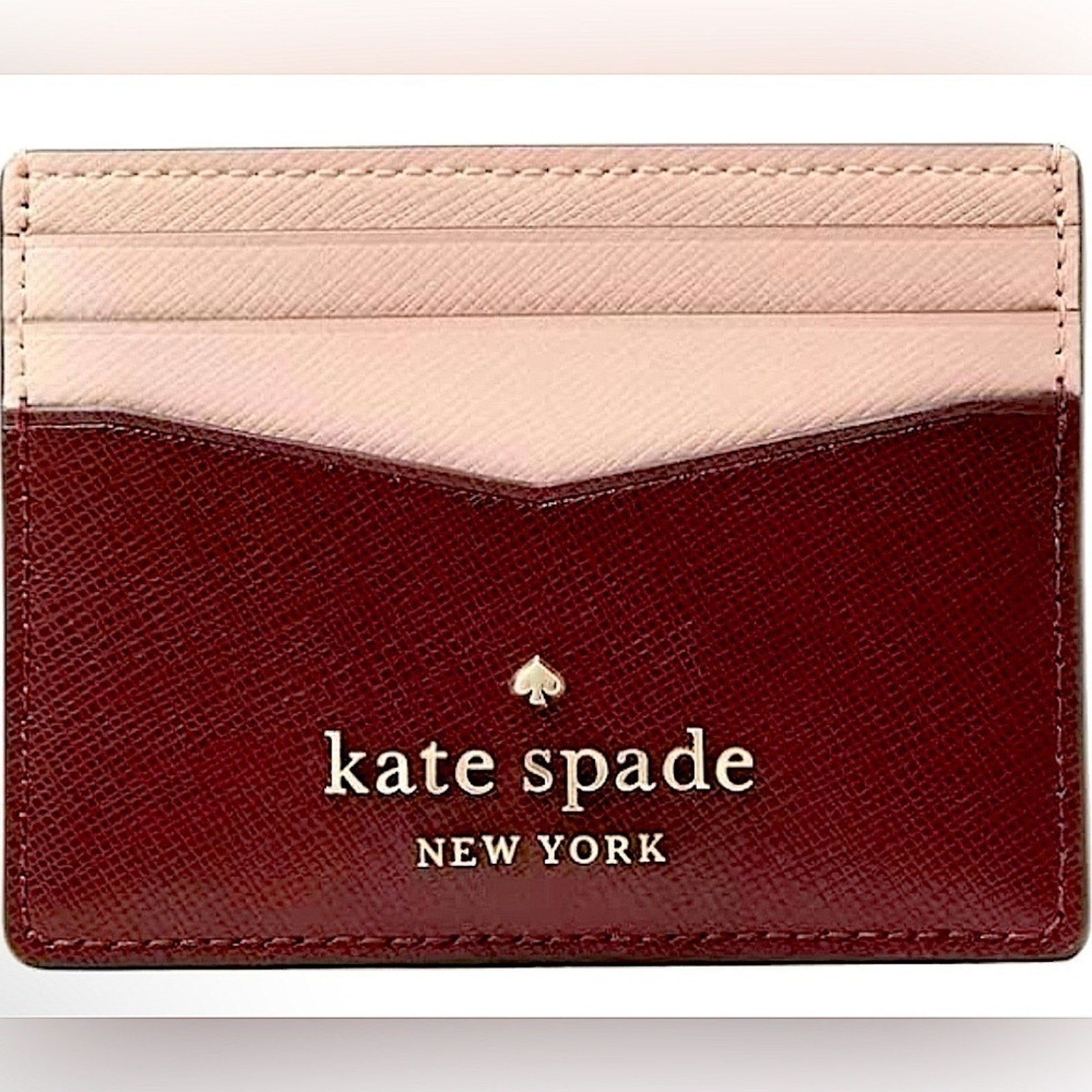 Kate Spade Staci Slim Card Holder Colorblock Maroon Plum and Pink Like New