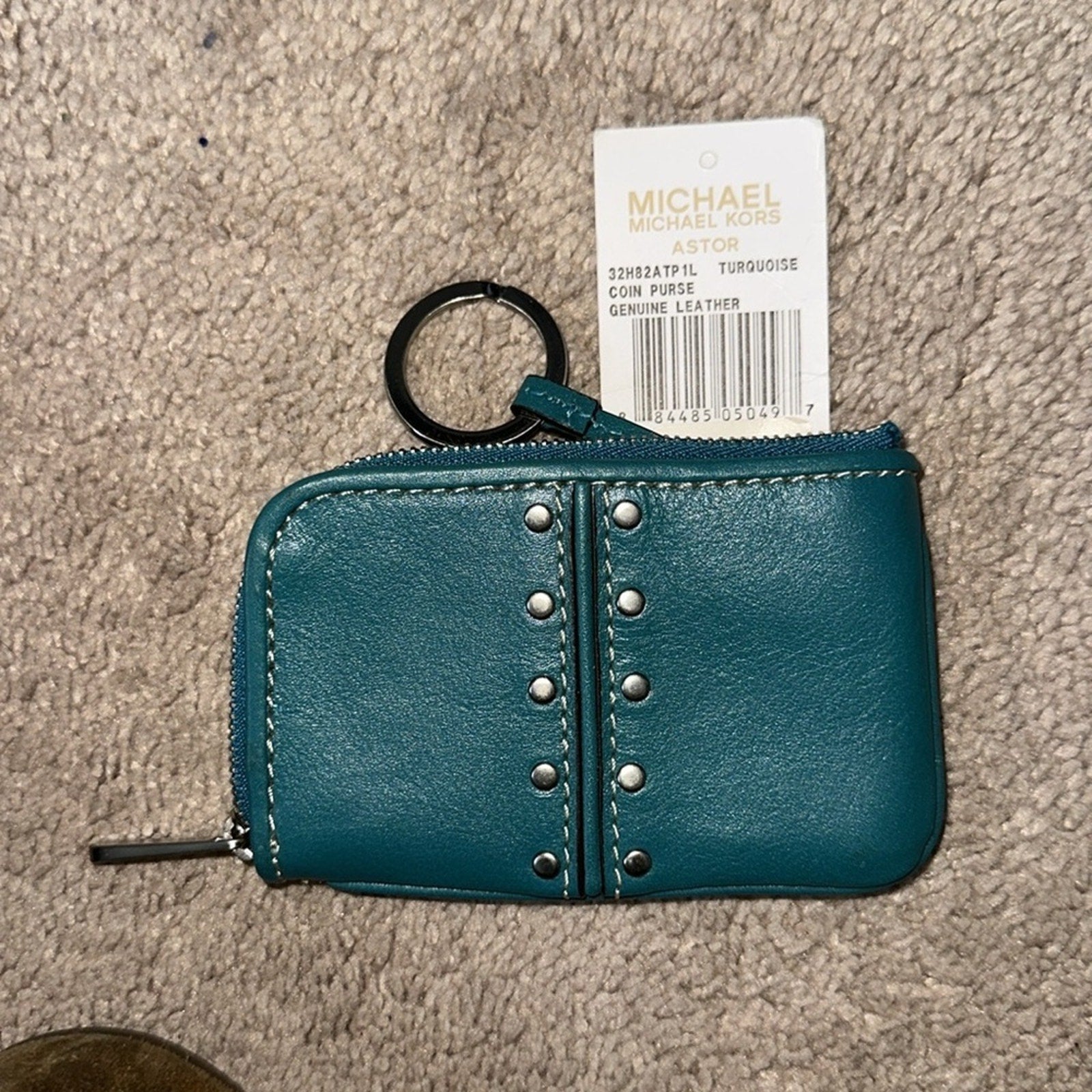 Michael Kors Astor Coin Purse Keychain with Studs in Turquoise NWT