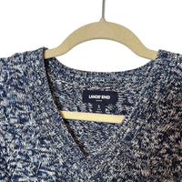 Lands End Drifter Sweater Size S Blue Marbled Cable Knit V-neck
