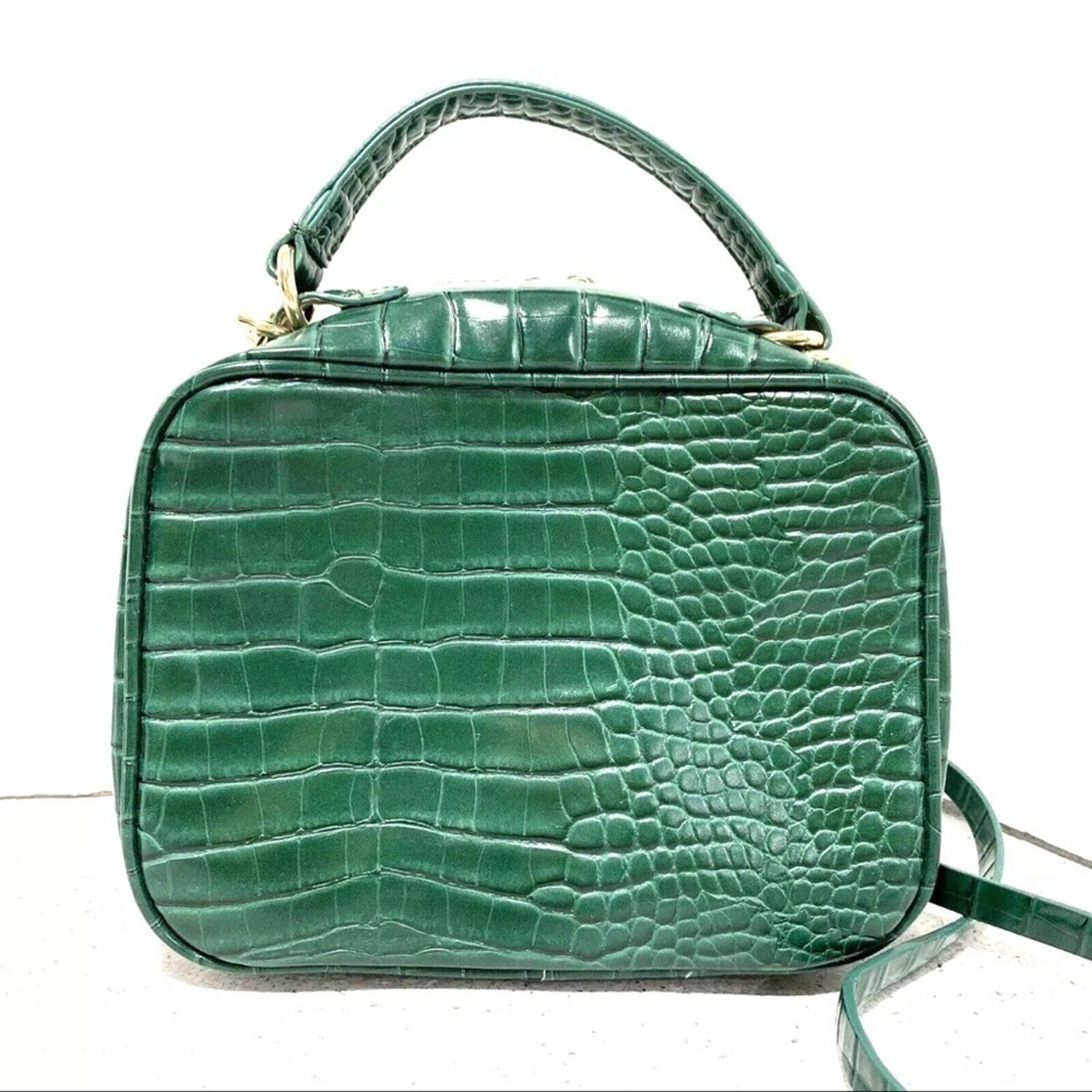 Zara green faux snakeskin moc croc crossbody bag top handle purse 2 way satchel