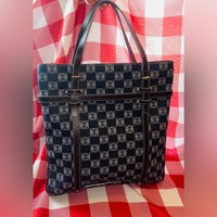 LOEWE Anagram tote bag handbag PVC leather navy light blue dark brown Rare