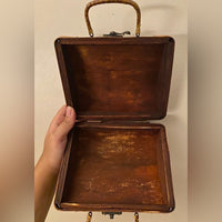 Vintage Brown Woven Purse Handbag Basket Wooden Box With Handle and Latch
