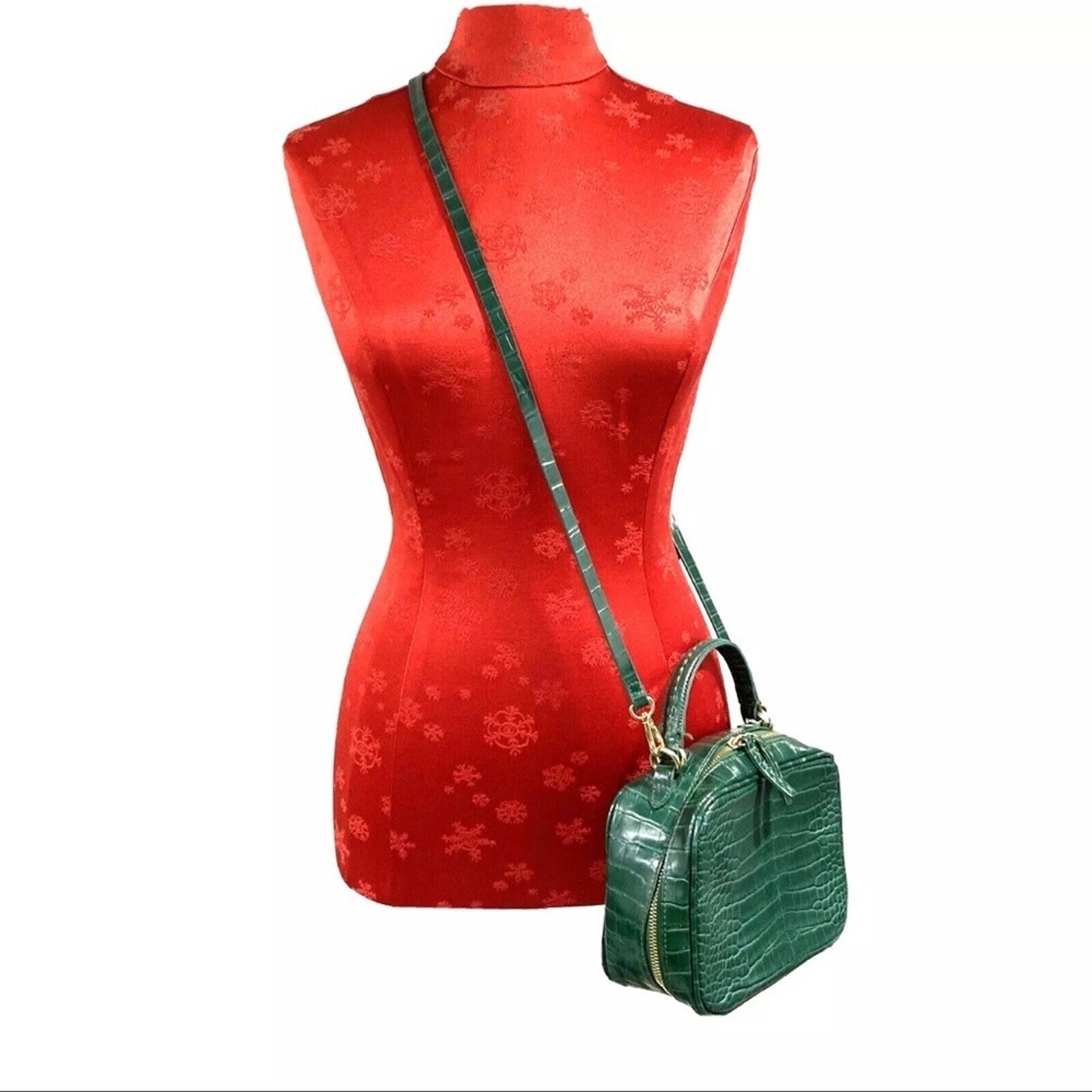 Zara green faux snakeskin moc croc crossbody bag top handle purse 2 way satchel