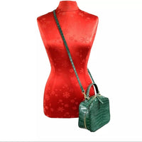 Zara green faux snakeskin moc croc crossbody bag top handle purse 2 way satchel