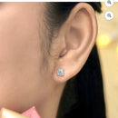 2 CTW Cushion Cut Moissanite 4 Prong Solitaire Stud Earring in 18K White Gold