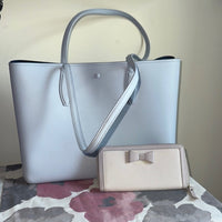 Kate Spade ♠️ Bleeker Large Light Blue Tote and Ribbon Wallet Set EUC