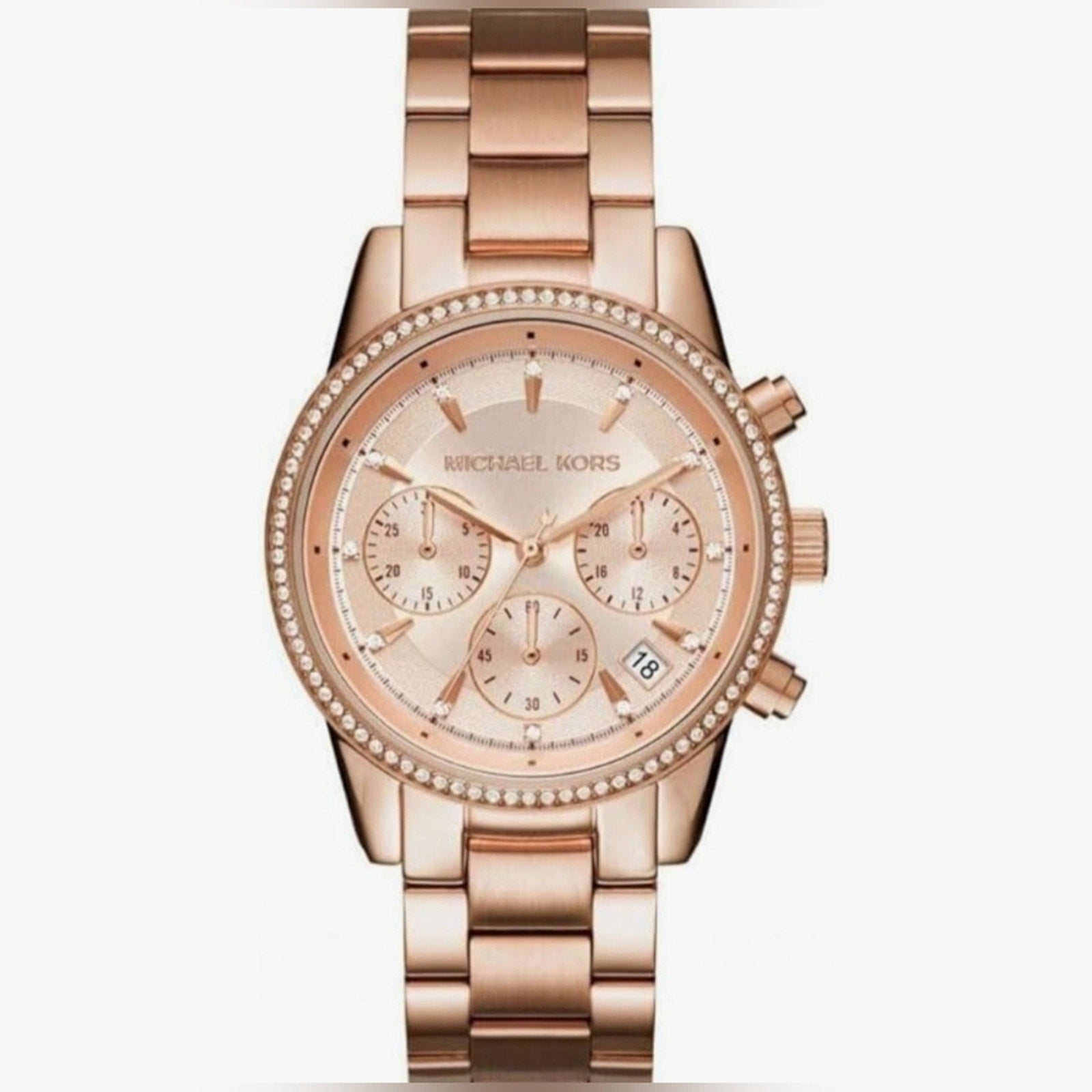 Michael Kors Rose Gold Stainless Steel & Pave Crystals Woman's Wrist Watch 🚨C/O