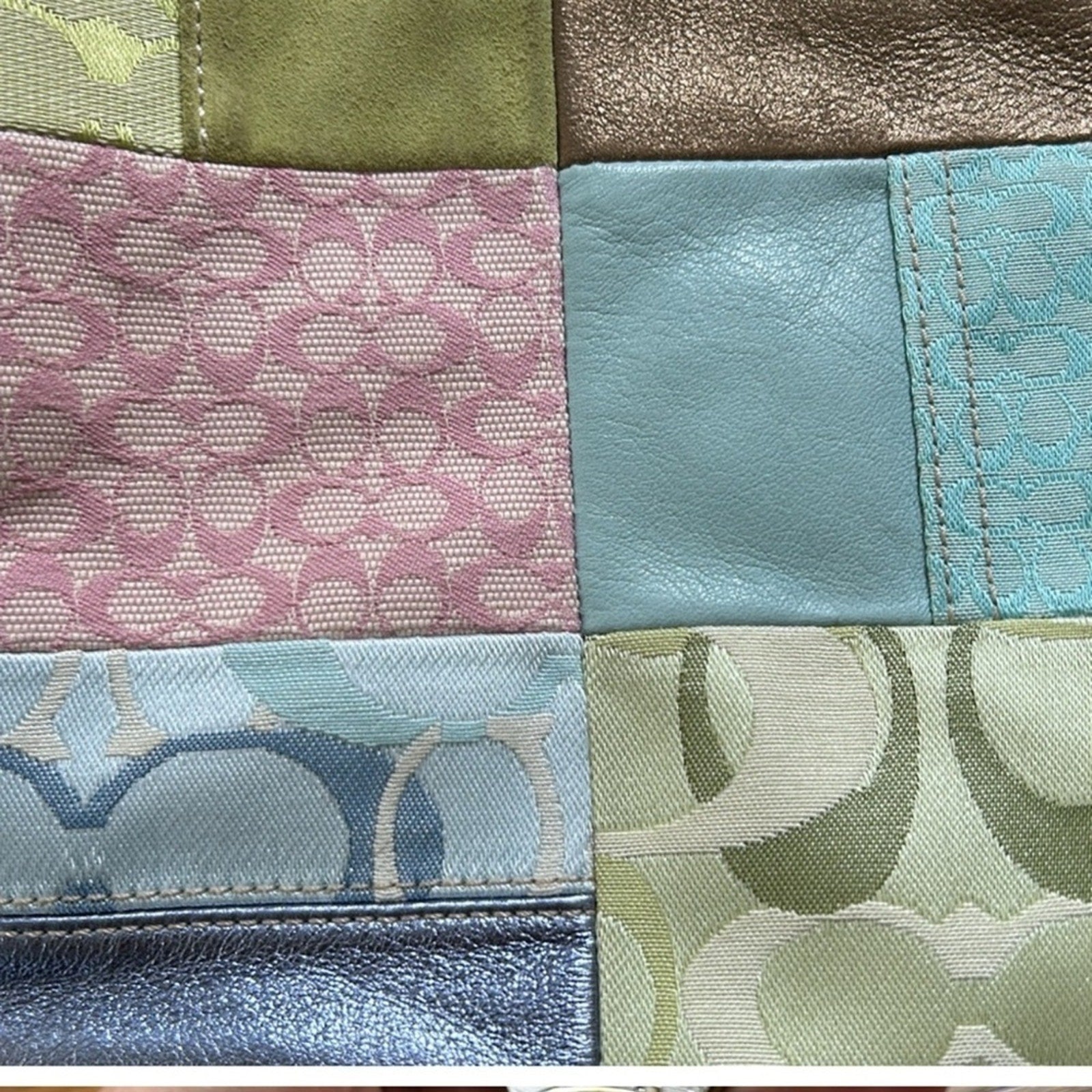 Coach Pink and Green Crossbody Bag with Patchwork Design