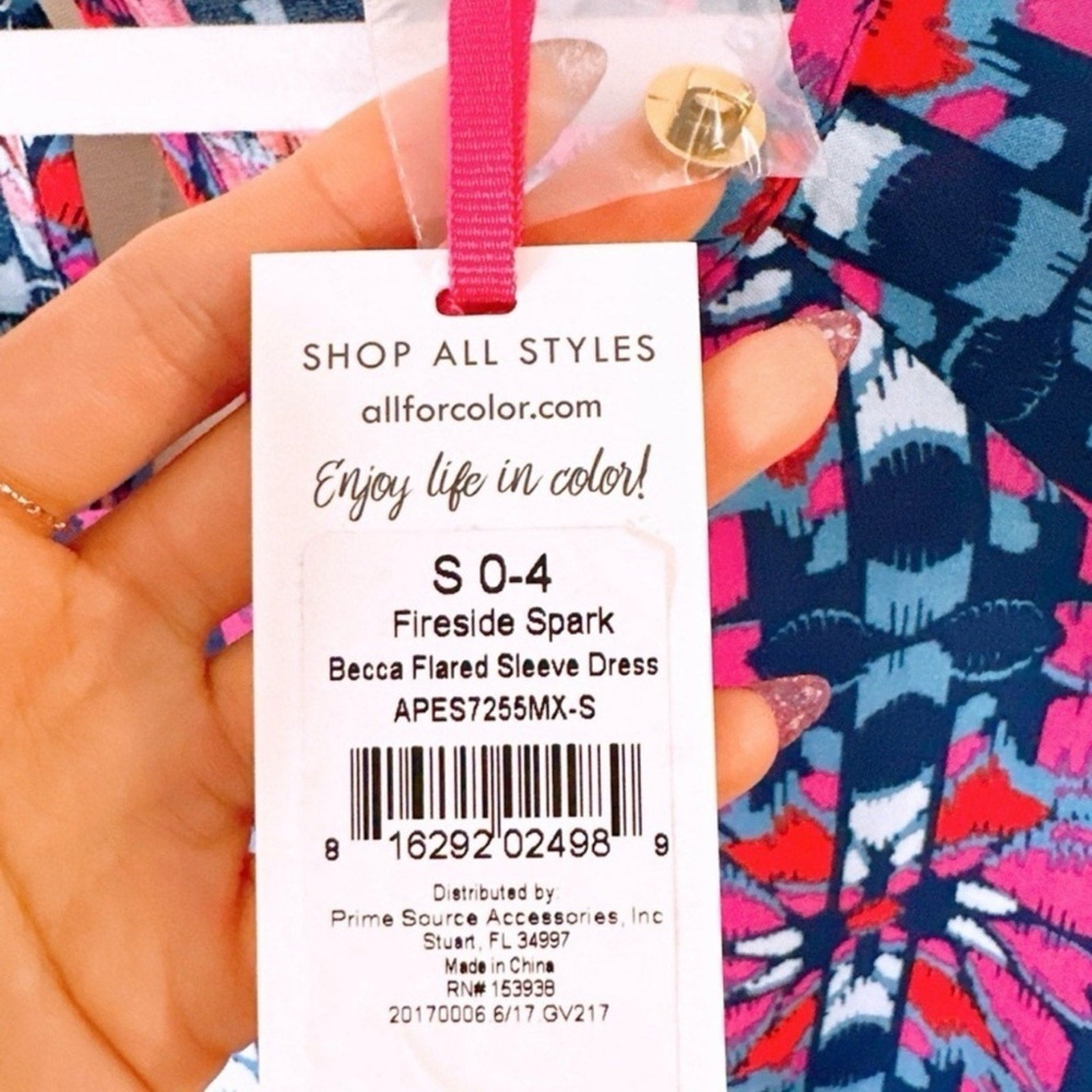 Pink and Blue Fireside Spark Becca Flared Sleeve Knee Dress Small Medium