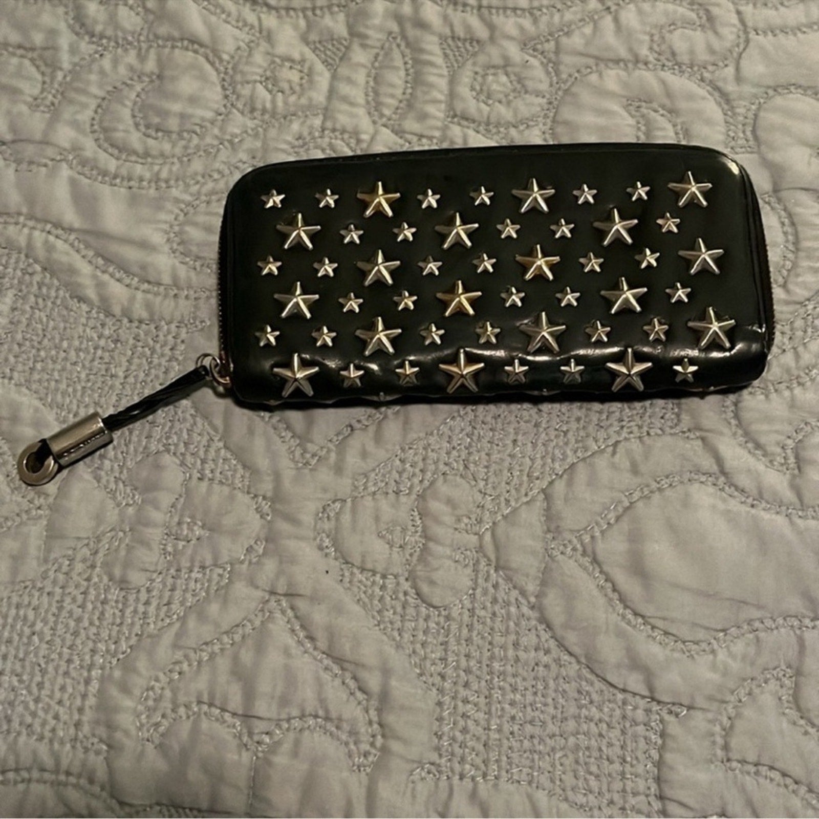 Vintage Jimmy Choo Black Leather Star Studded Long Zipper Wallet