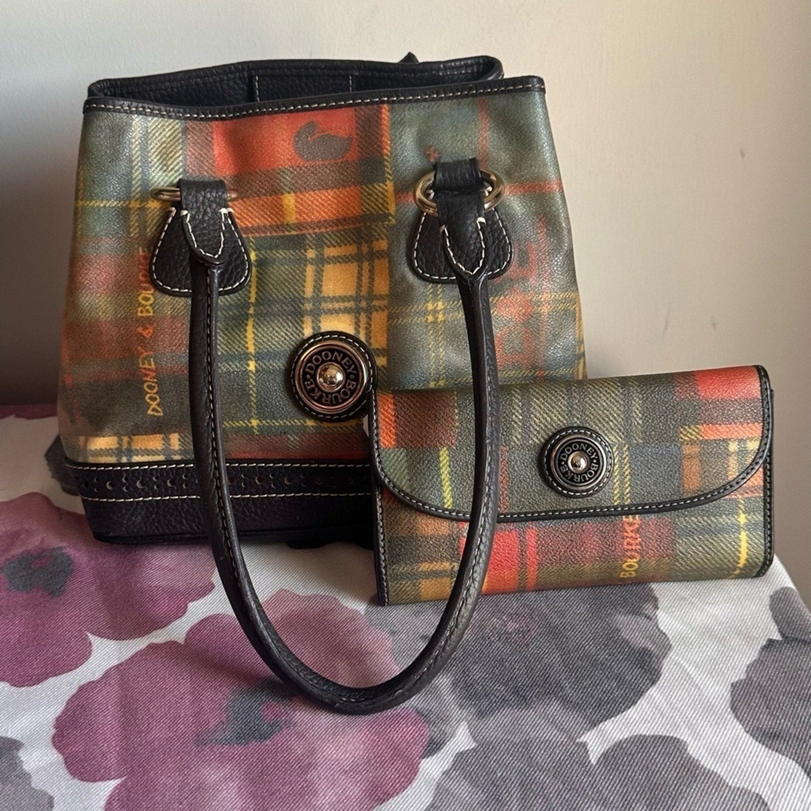 Dooney & Bourke Plaid Handbag and Wallet Set