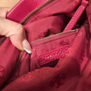 Tory Burch Foldover Crossbody Dark Pink/Red Leather  Bag EUC