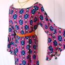 Pink and Blue Fireside Spark Becca Flared Sleeve Knee Dress Small Medium