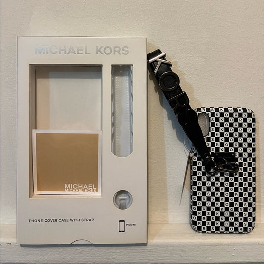 Checkerboard Logo Leather Wristlet Case For iPhone XR