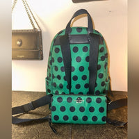 Kate Spade ♠️ Chelsea Green & Navy Blue Polka Dot Backpack & Matching Wallet